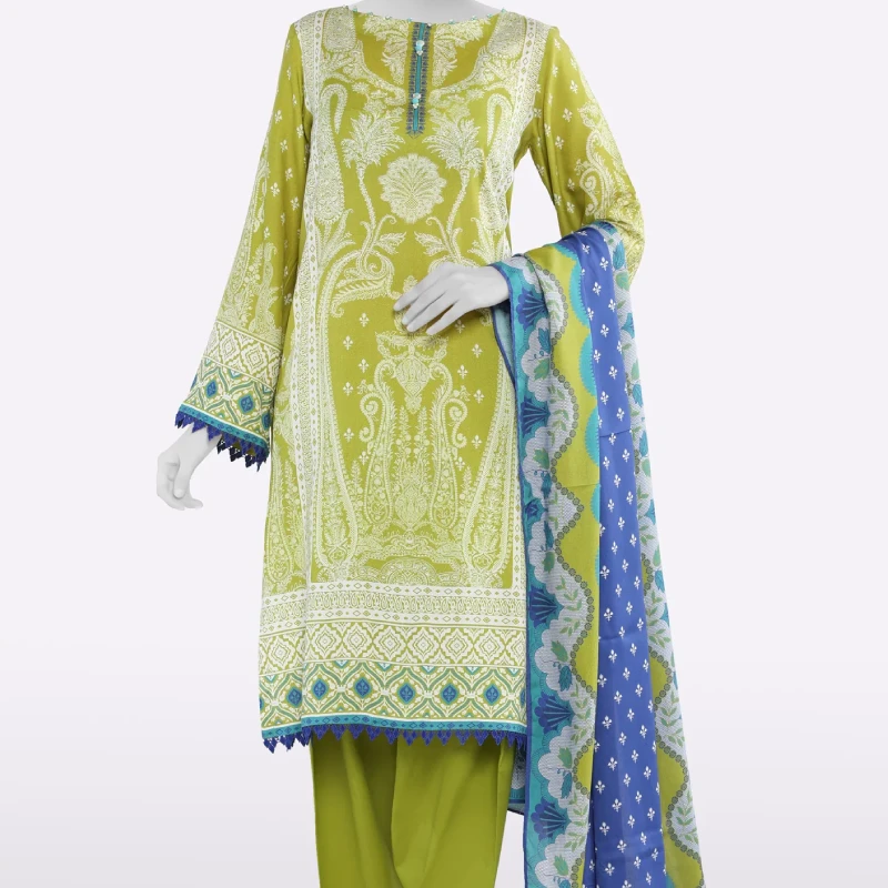 Light Green Printed Unstitched 3PC