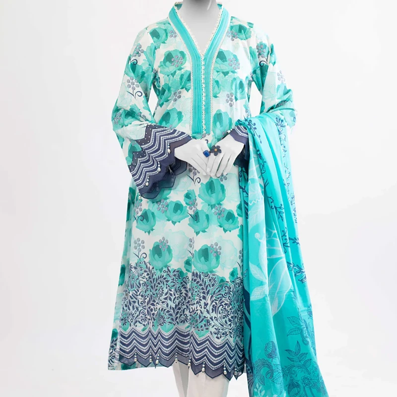 Turquoise Printed 3PC Unstitched